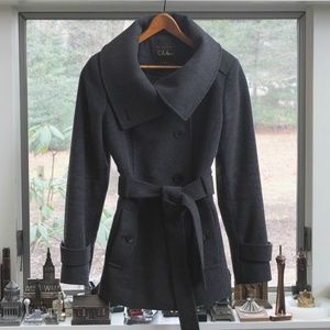 Cole Haan Oversized Collar Wool Flannel Pea Coat